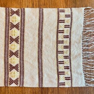 Swedish Table Runner Mid Century Woven Wool Scandinavian Folk Table Linen Fringe